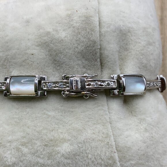 Lia Sophia "Cloud Nine" Mother of Pearl Rhinestone Silver Tone Clasp Bracelet - Picture 4 of 10